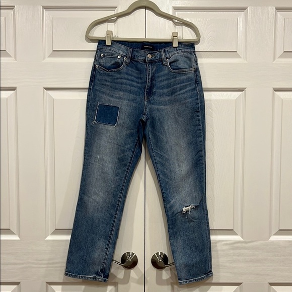 J. Crew Slim Broken-in Boyfriend Patchwork Distressed Blue Denim Jeans Size 27 - Picture 1 of 10